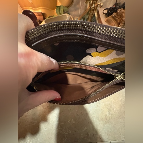 Fossil Leaf print crossbody purse bag canvas with leather trim pockets - Picture 12 of 15